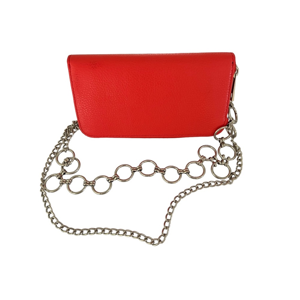 Vera Pelle leather crossbody wallet flame silver Italy chain strap travel